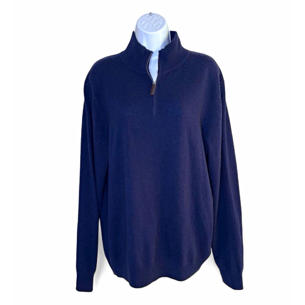 Tahari Pure Luxe 100% Cashmere Quarter-Zip Pullover Sweater Royal Blue Men’s
